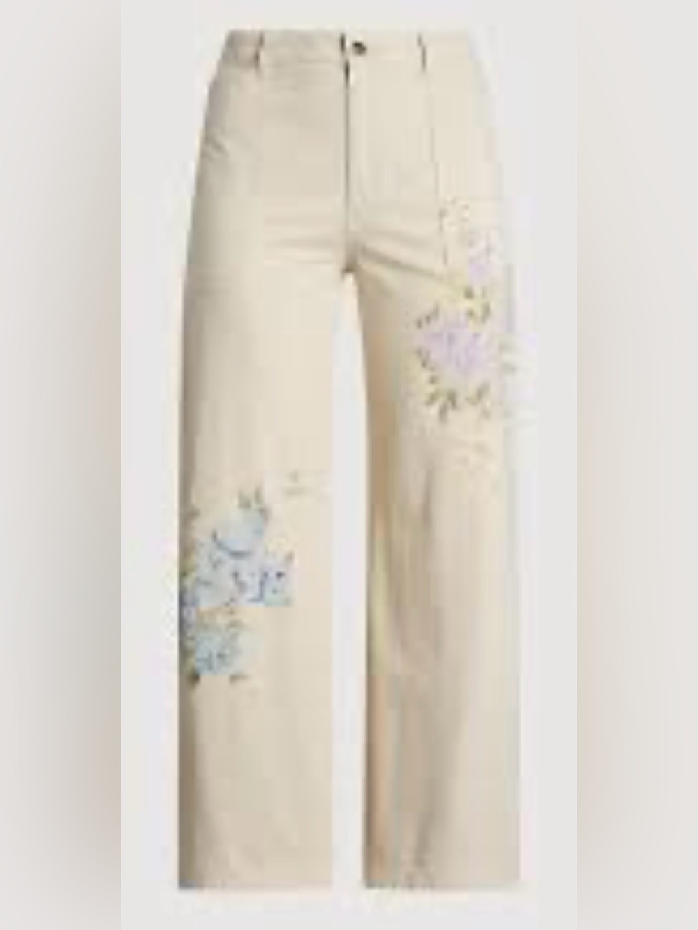 Ralph Lauren Women’s Cream Floral Carpenter Wide-Leg Jeans. Size 6